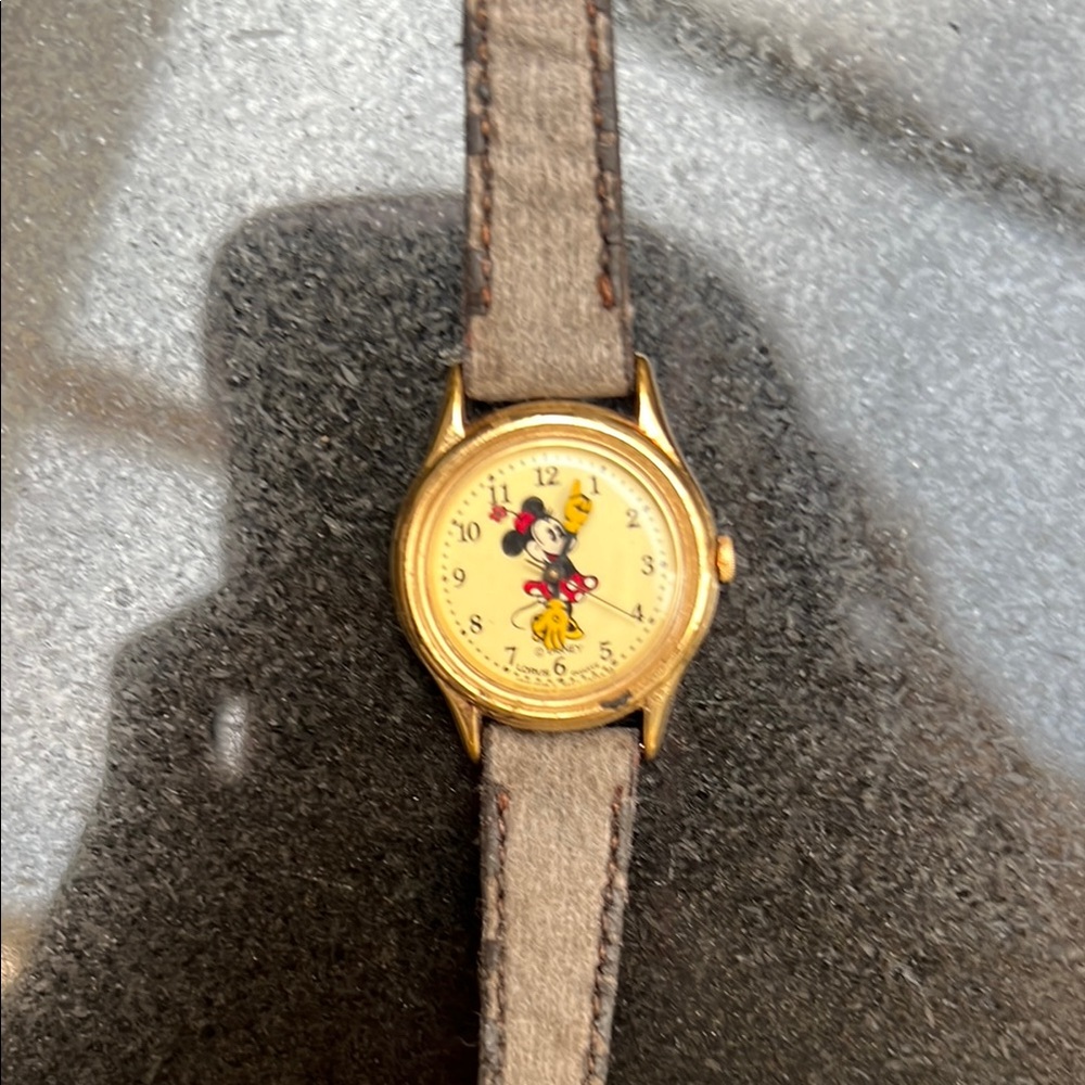 Vintage Mickey Mouse Watch with Brown Strap